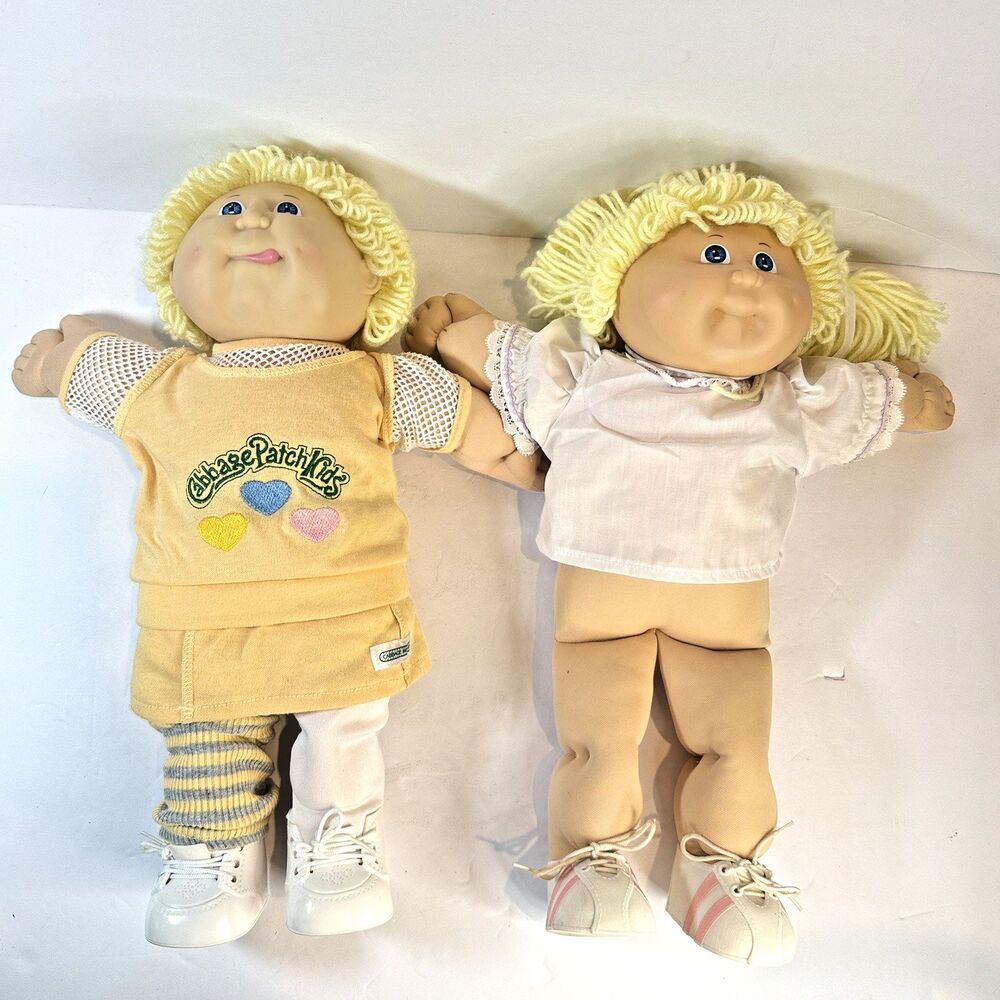 Xavier Roberts Signed Vintage Cabbage Patch Dolls Lot of 2 Blonde Blue 1980's